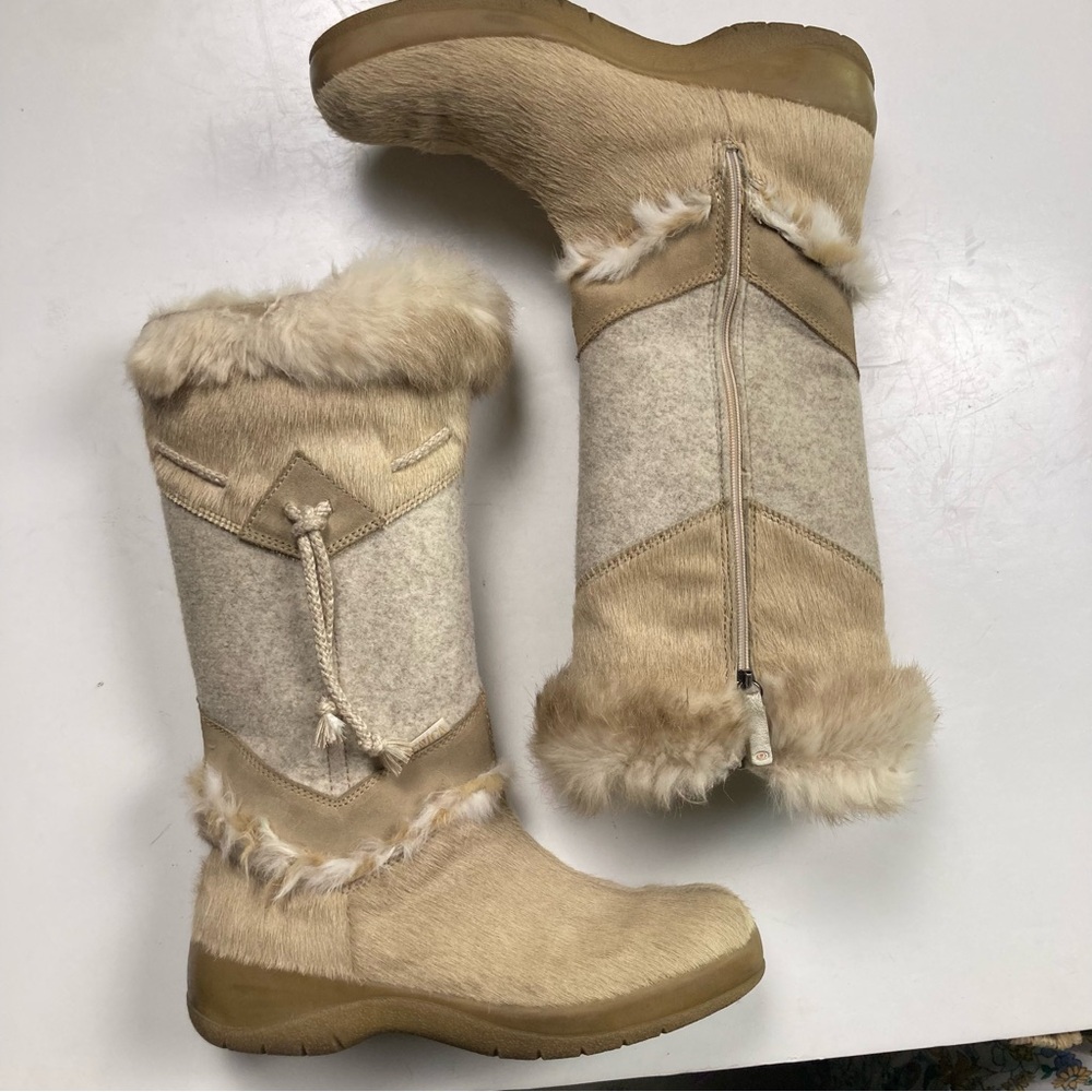 TECHNICA Vintage Tan Neutral Goat Hair Apres Ski Winter Boots
